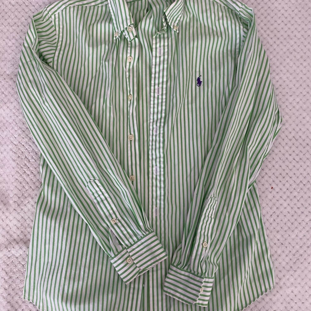 Ralph Lauren Men's Green Striped Dress Shirt